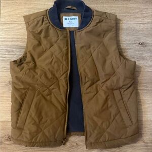 Old Navy Boy's Quilted Tan Brown Zip-Up Vest